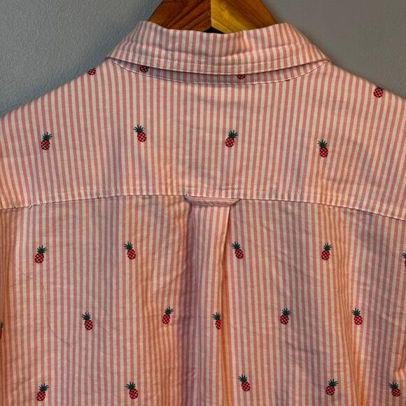 Mens Chaps Oxford Stretch Dress Shirt Button Up Pink Pineapple Novelty Large - Picture 3 of 7